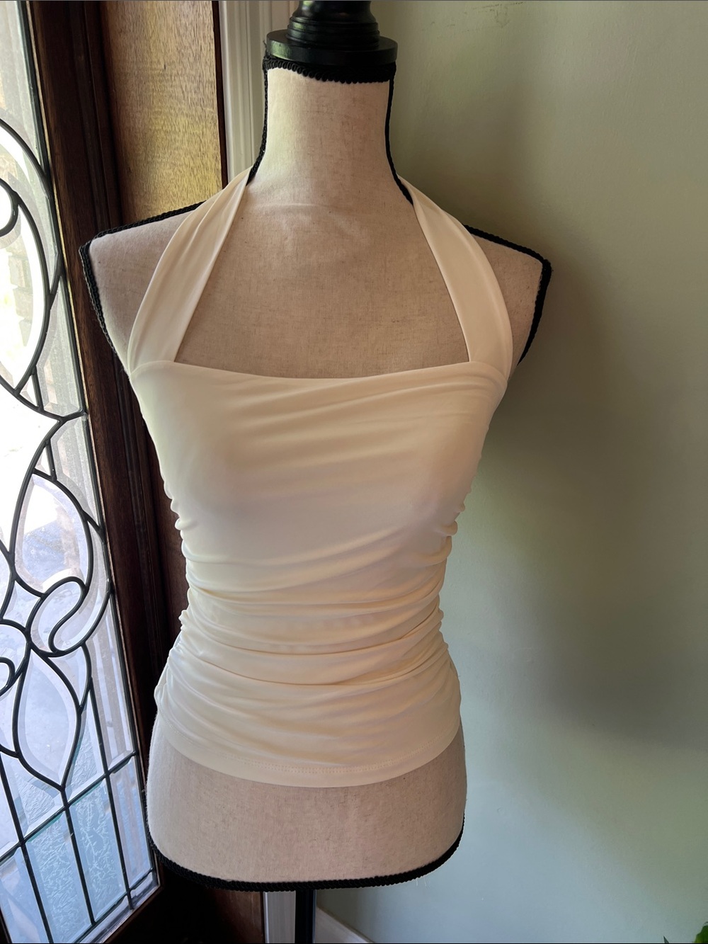 Cream Halter Ruched Tank